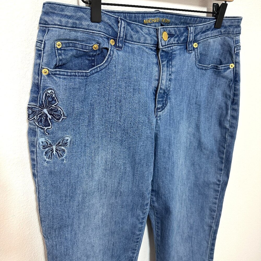 MICHAEL Michael Kors Embroidered Butterfly Straight Leg Jeans Size 10